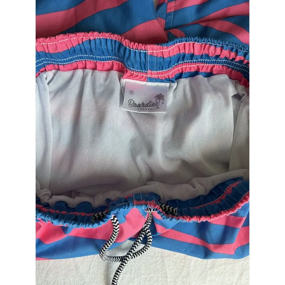 Boardies Pink & Blue Striped Mesh Lined Swim Trunks/Bathing suit shorts mens med
